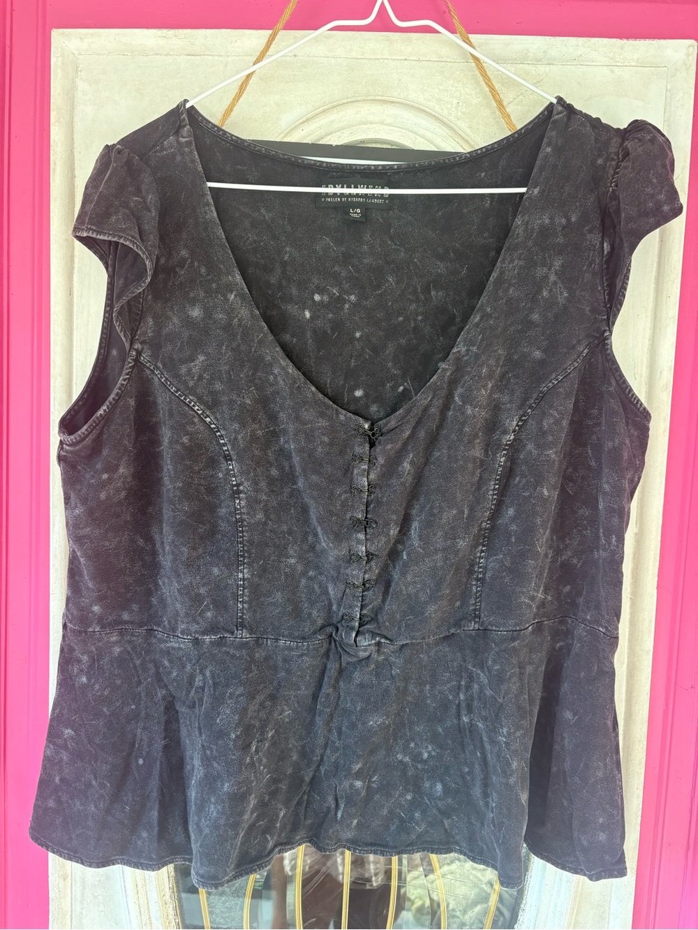 Idyllwind Washed Black Peplum Button-Front Top